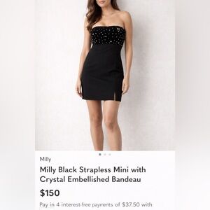 Milly Black Strapless Mini with Crystal Embellished Bandeau -New with Tags